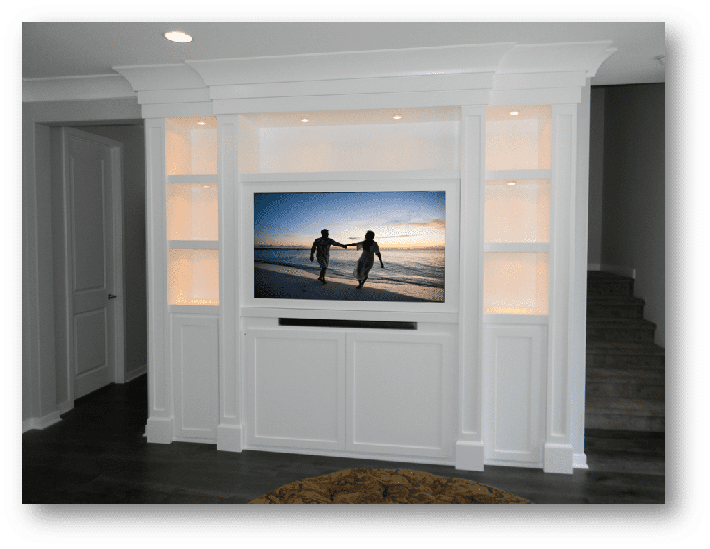 A large flat screen tv mounted to the wall.