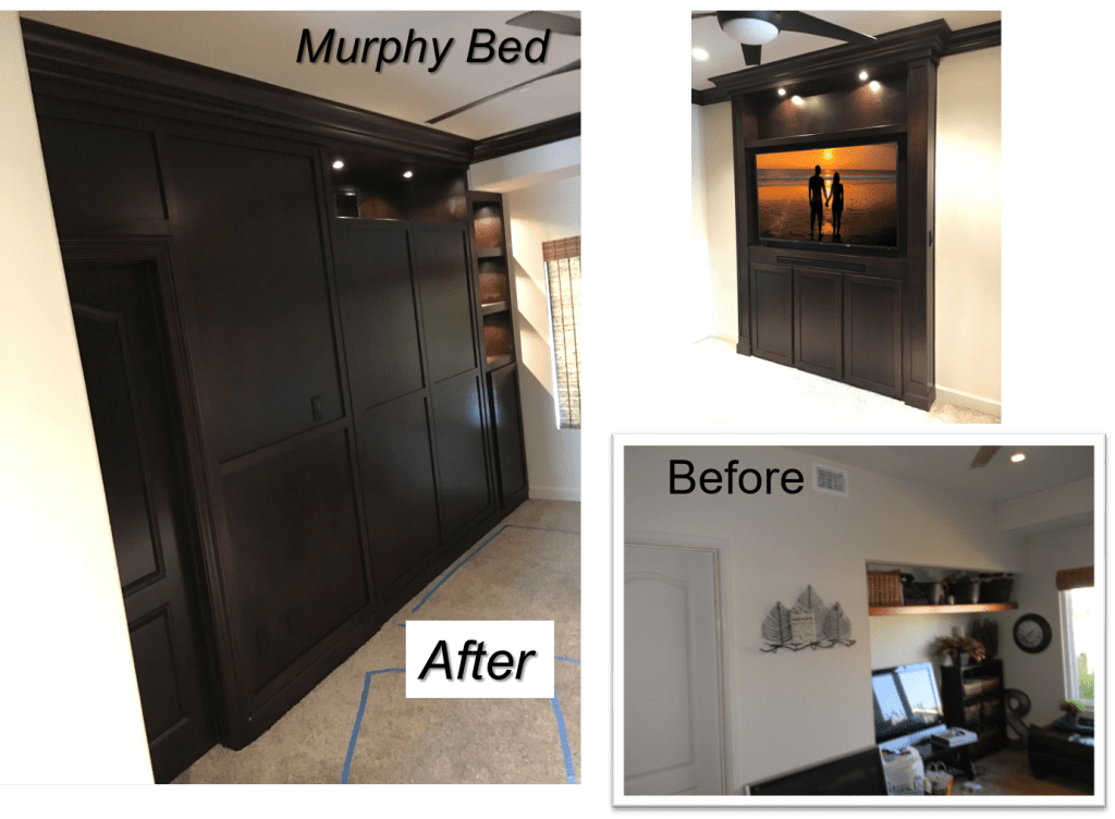 A before and after picture of the murphy bed.