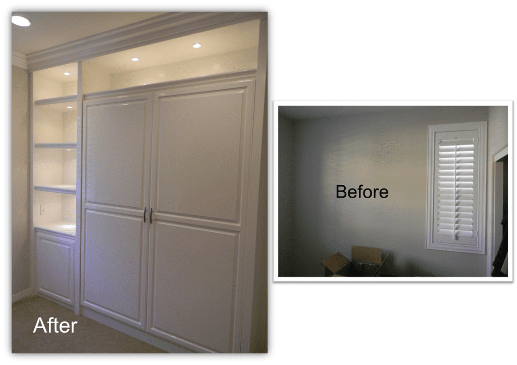 A before and after photo of the closet in the bedroom.