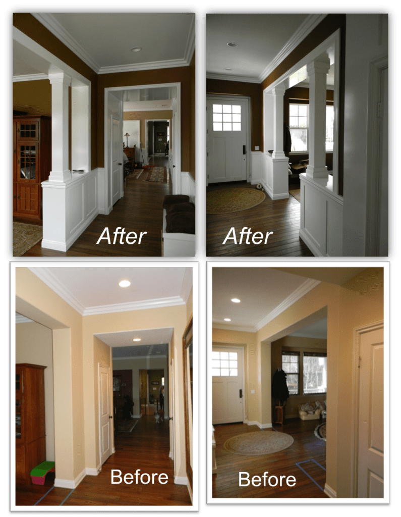 A before and after picture of the hallway.