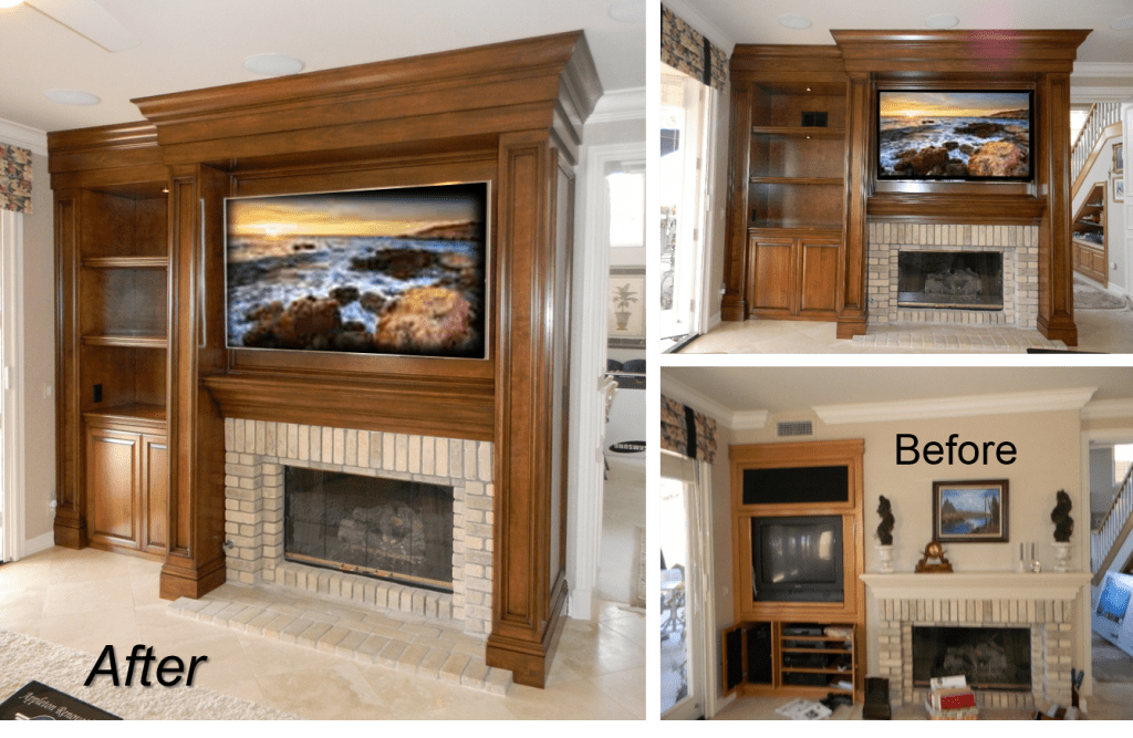 A fireplace with a tv above it and a built in entertainment center.