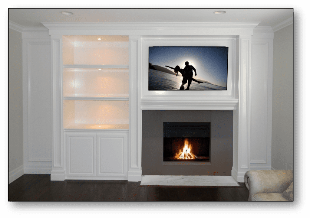 A fireplace with a tv mounted above it