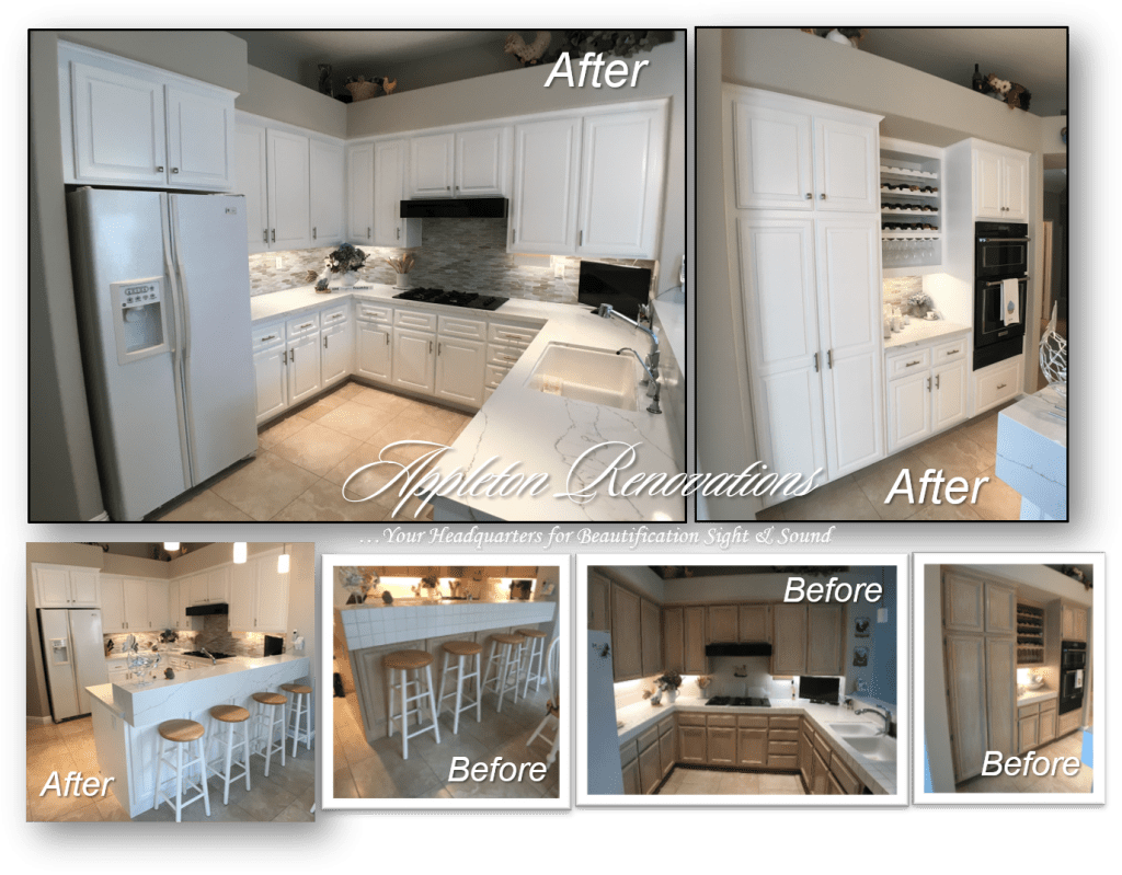 A kitchen renovation before and after pictures of the same room.