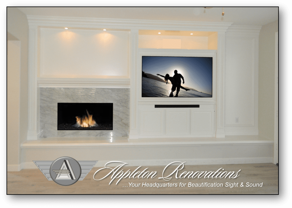 A picture of the fireplace and entertainment center in this home.