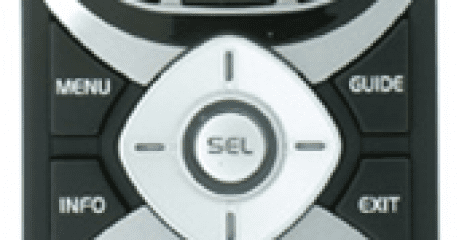 A close up of the sel logo on a remote control.