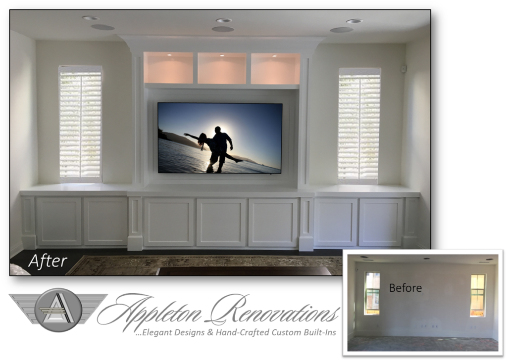 100621 Custom Built-Ins – Entertainment Centers – Home Theater Solutions by: www.AppletonRenovations.com (208) 996-6764 Sales@AppletonRenovations.com Custom Cabinets, Ada County ID #CustomBuiltIns #CustomCabinets #CustomEntertainmentCenters #HomeTheater #AppletonRenovations