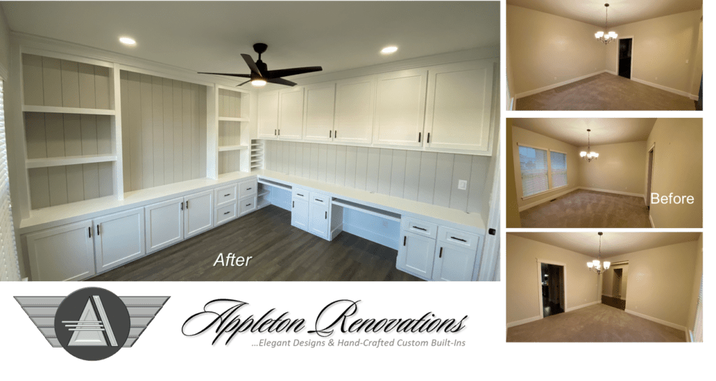 A before and after picture of the kitchen.