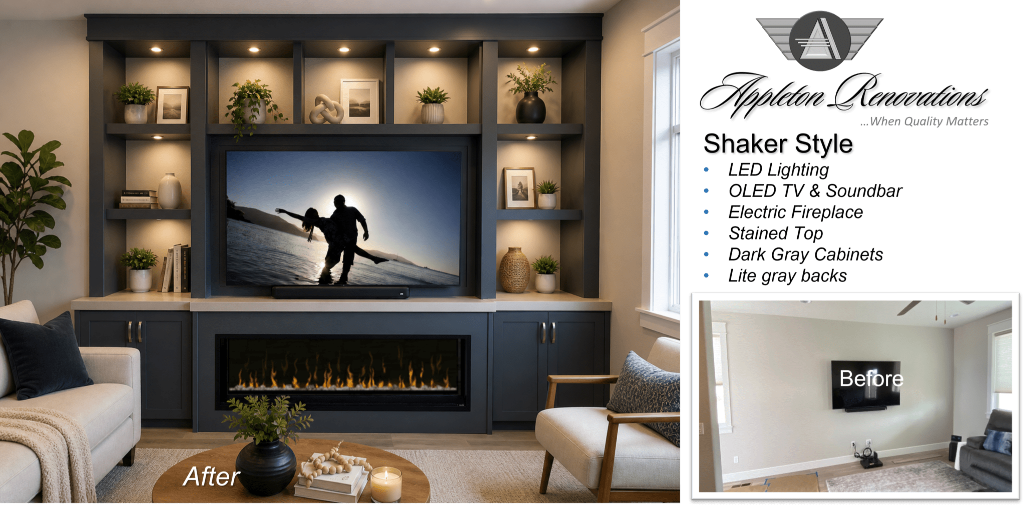 Custom Electric Fireplace Built-Ins-Treasure Valley Star-Eagle-Bosie-Meridian-Nampa-Middleton Idaho-Appleton Renovations