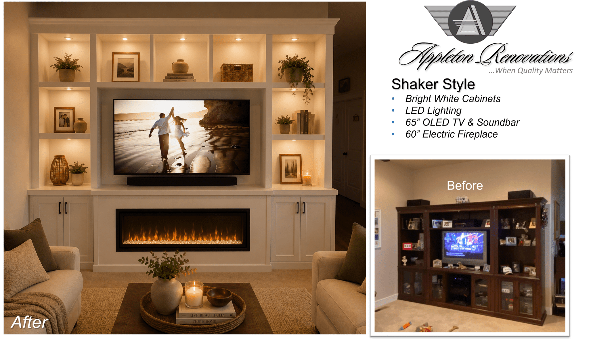 Custom Electric Fireplace Built-Ins-Treasure Valley Star-Eagle-Bosie-Meridian-Nampa-Middleton Idaho-Appleton Renovations