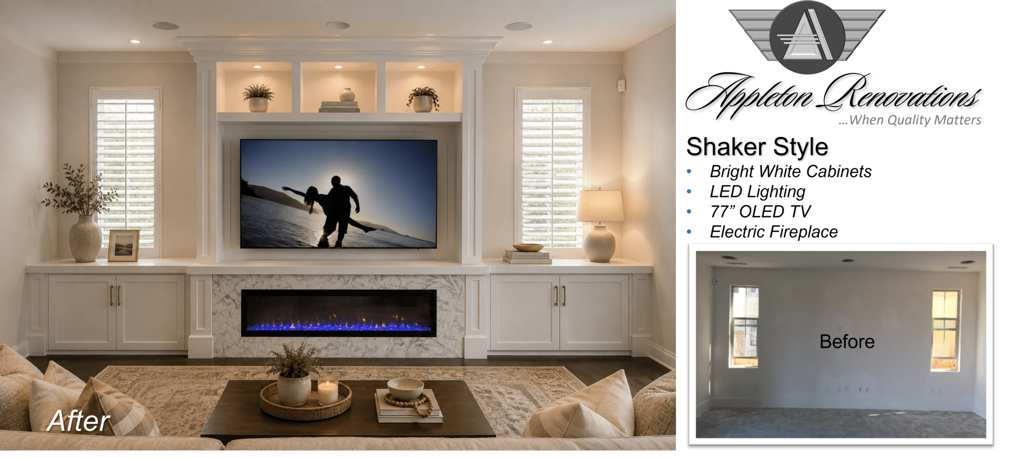 Custom Electric Fireplace Built-Ins-Treasure Valley Star-Eagle-Bosie-Meridian-Nampa-Middleton Idaho-Appleton Renovations