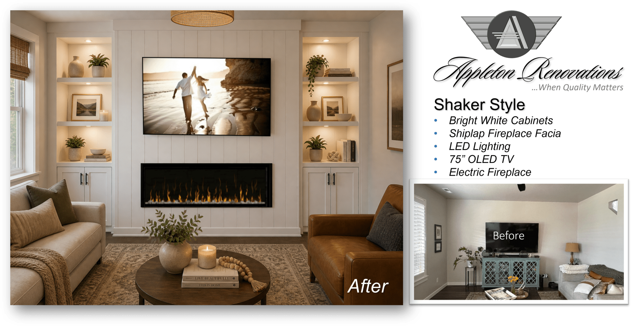 Custom Electric Fireplace Built-Ins-Treasure Valley Star-Eagle-Bosie-Meridian-Nampa-Middleton Idaho-Appleton Renovations