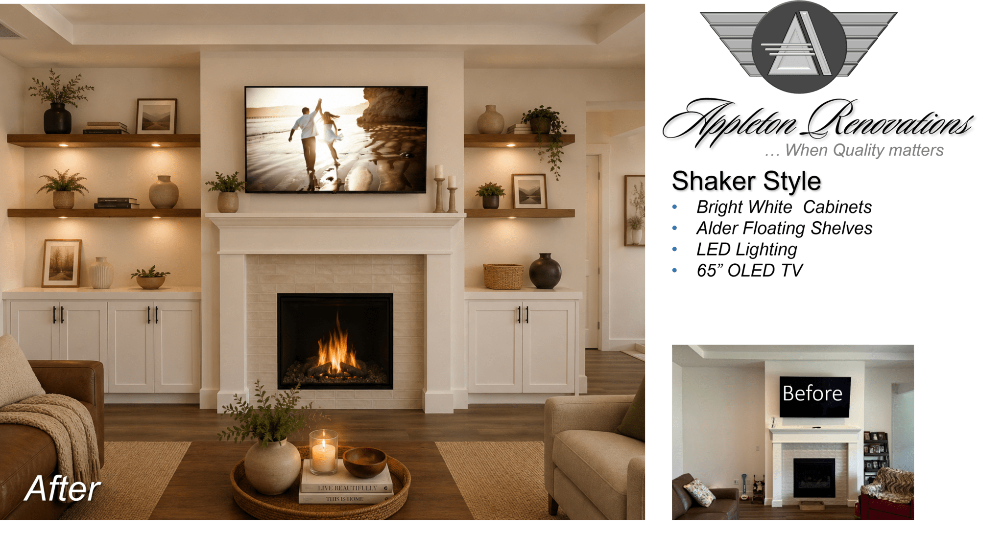 Custom Floating Shelve Fireplace Built-Ins-Treasure Valley Star-Eagle-Bosie-Meridian-Nampa-Middleton Idaho-Appleton Renovations