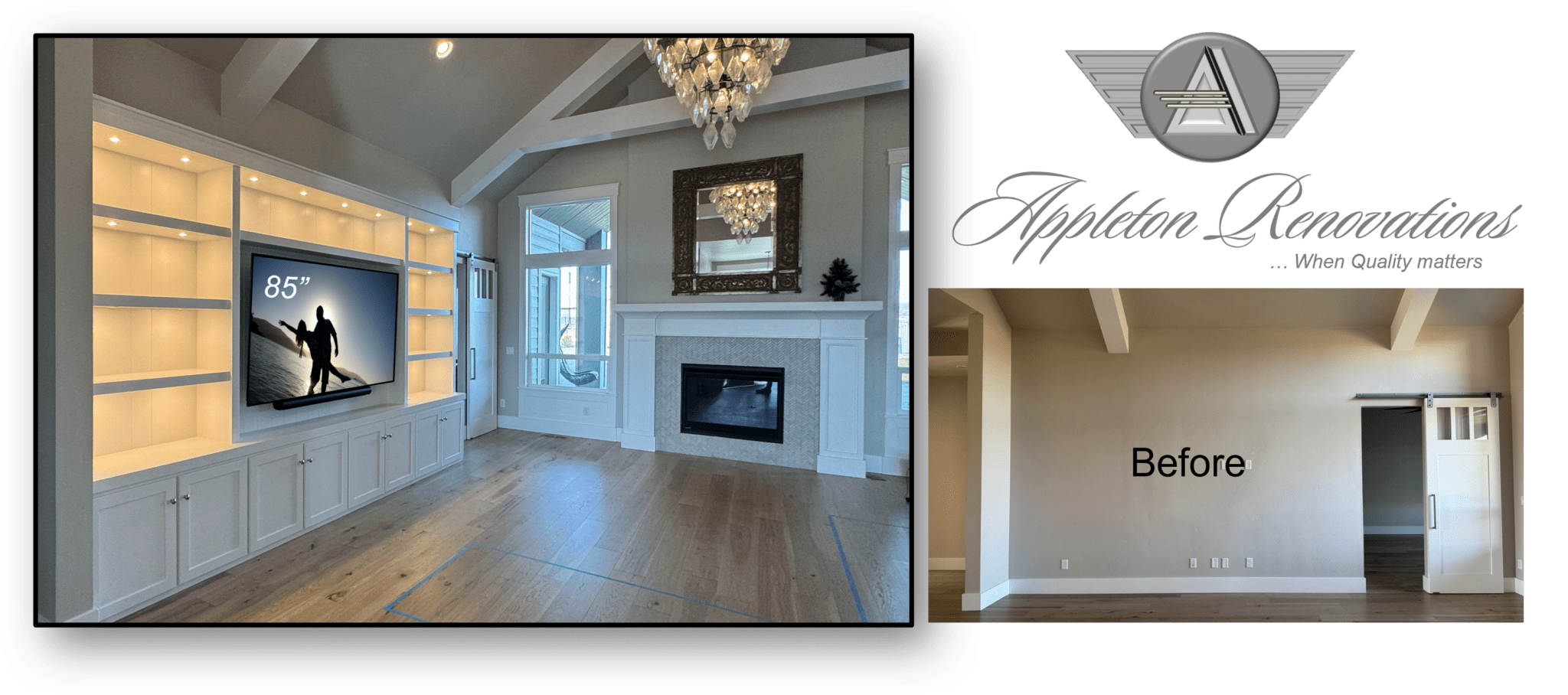 A living room should feel inviting and uncluttered. A custom entertainment center organizes electronics, hides cables and components, and creates a stunning focal point for the room. Because every piece is custom built for the space, the finished result looks natural, balanced, and truly built-in—not like furniture that was simply placed against a wall.